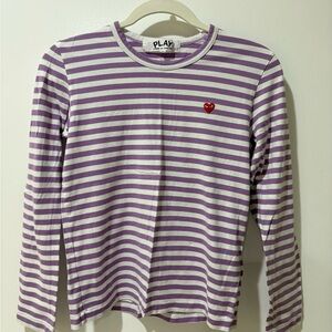 Comme des Garcons Women’s Purple and White Striped Long Sleeve Tee